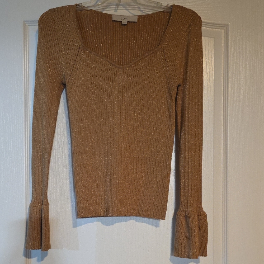 LOFT Metallic Gold Knit Top
